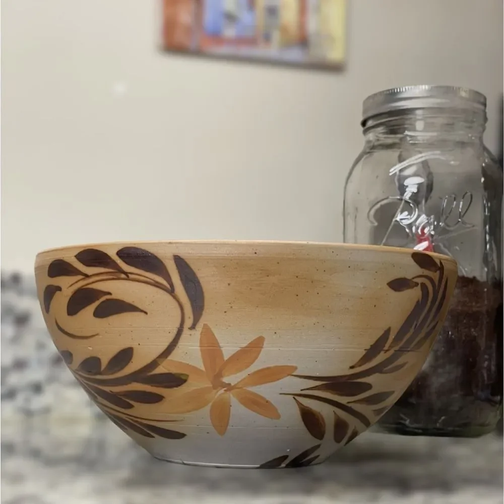 Handcrafted Floral Ceramic Bowl Minimalist Earthy Tones Crafted by Local Potter